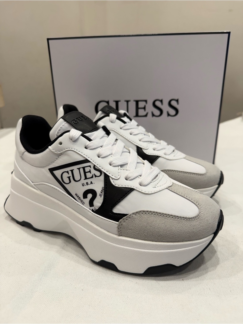 Guess Women's Calebb4 Logo Print Sneaker Color White